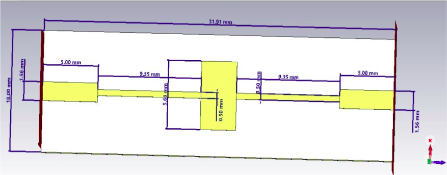 *Figure 2: Schematic of microstrip filter with dimensions.*
